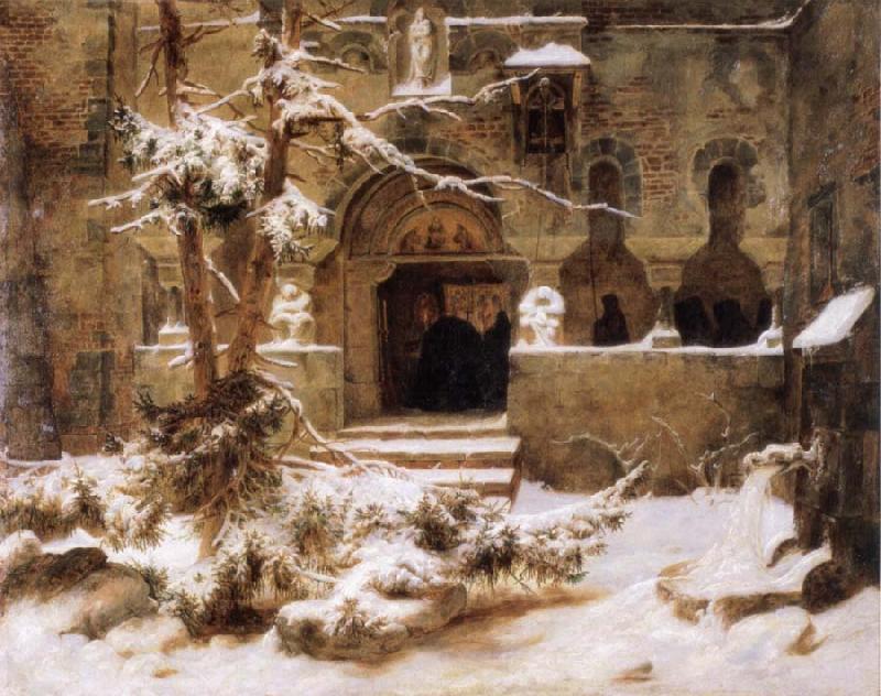 Carl Friedrich Lessing Monastery Courtyard in the Snow oil painting picture